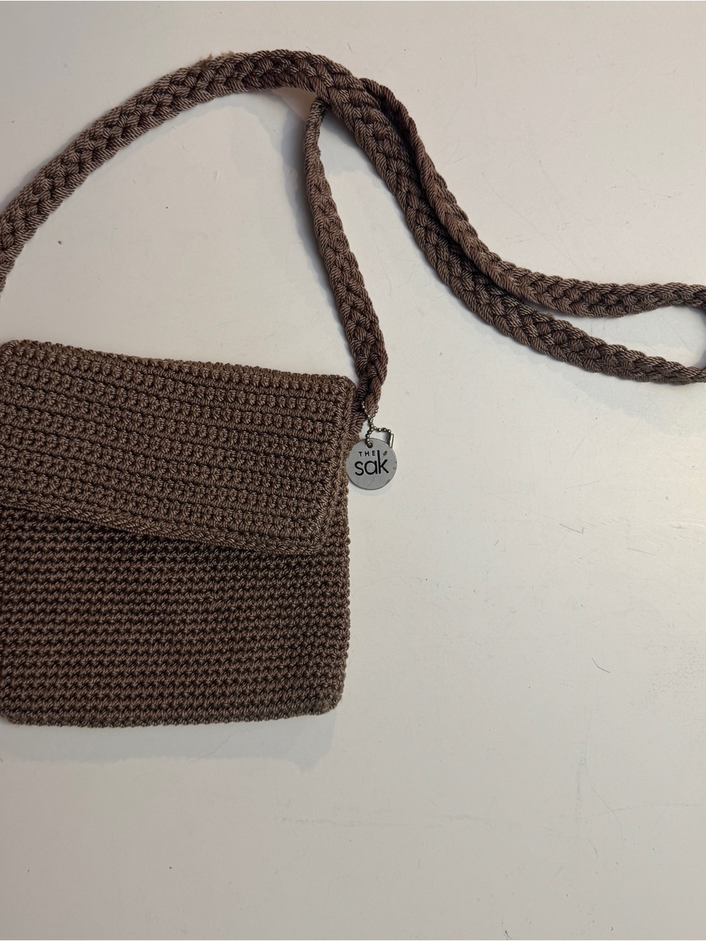 Vintage 90s The Sak Crochet Crossbody Bag in Brown